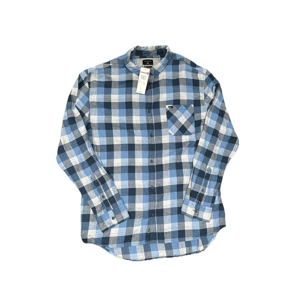 Quicksilver Shirt Mens XL Blue Plaid Flannel Button-up Chest Pocket MidWeight T4